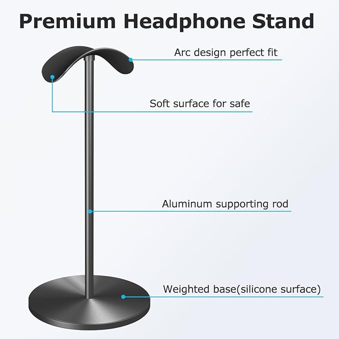Headphone for Desk Hanger Holder Organizer Keeper Racks Storage Mount Gaming Headset Stand Premium Functional Craftmanship Headset Stand (Metallic Black)