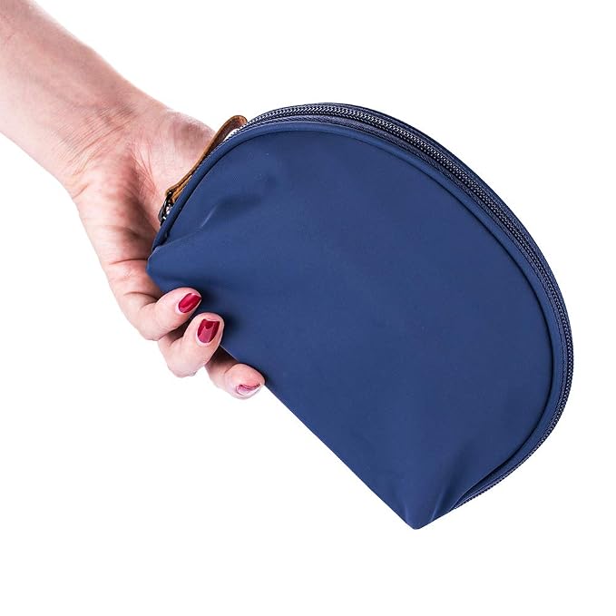 Hekyip Half Moon Cosmetic Bag, Travel Makeup Pouch, Portable Waterproof Cosmetic Pouch for Ladies Women, Small (NAVY BLUE)