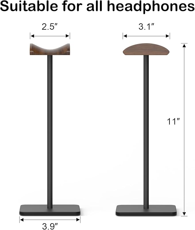 Headphone Stand for Desk - Headset Stand with Aluminum Hanger and Wooden Support, Headphone Holder for AirPods Max, Sony, Bose, Beats and More (Black)