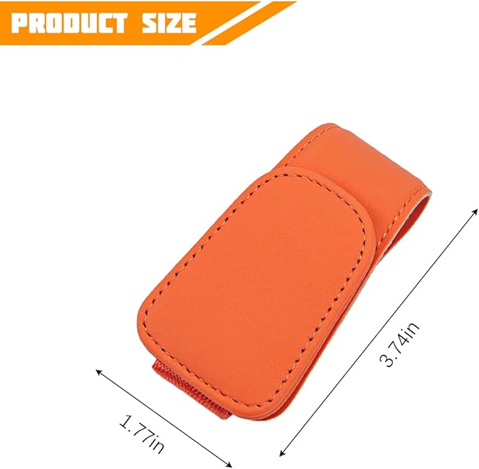 Sunglasses Holder for Car Visor, Microfiber Leather Magnetic Sun Visor Eyeglasses Hanger & Ticket Card Clip, Multi-Function Automotive Interior Glasses Mount, Universal Fit (Orange)