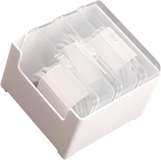 Cable Organizer Box for Charging Cords, Desk Wire Management Holder with Adjustable Dividers, Lightweight Charging Cable Storage Case for Home