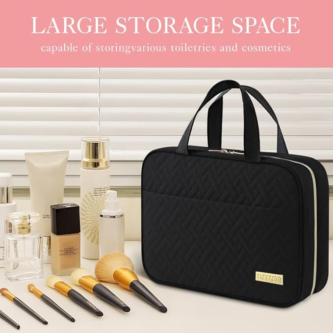 HOTOR Travel Toiletry Bag - Hanging Toiletry Bag for Women & Men, Makeup Bag/Big Comparment, Waterproof for Travel Accessories, Travel Essentials, Medium, Black