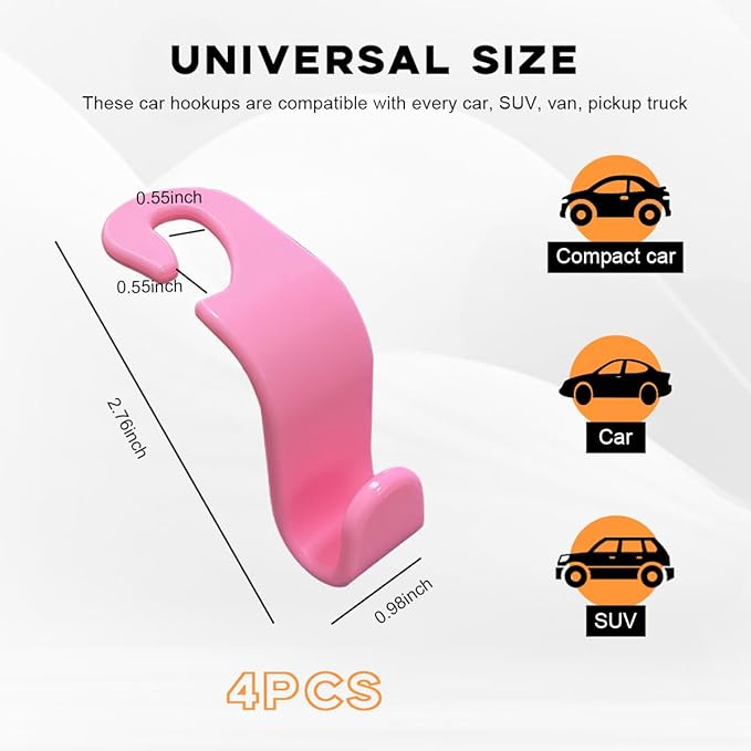 povtii 4PCS Car Seat Headrest Hook, Auto Back Seat Hanging Storage Organizer, Vehicle Seatback Hanger Holder for Purse Handbag Coat Umbrella, Universal Interior Car Accessories (Dark Pink)
