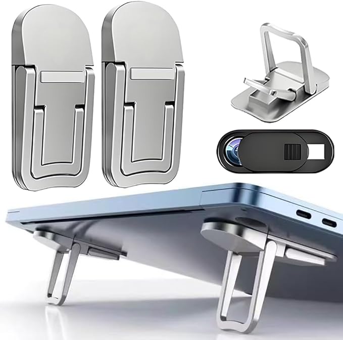 2PCS Laptop Stand Portable,Adjustable Laptop Riser, Ergonomic Cooling Mini Invisible Notebook Stand Riser for Desk Computer Keyboard MacBook Universal 10-17 Inch (Silver)