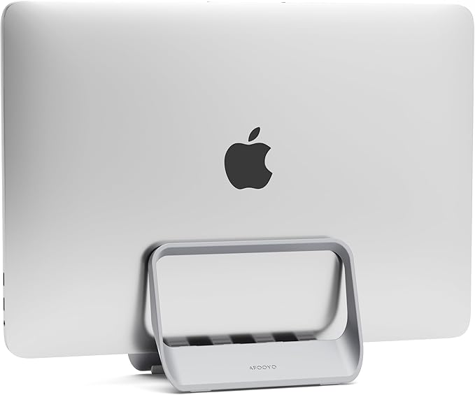 Vertical Laptop Stand with Gravity Locking – ABS Adjustable Laptop Holder Desktop Stand Compatible with MacBook, Surface, iPad, mini PC and More (Gray)