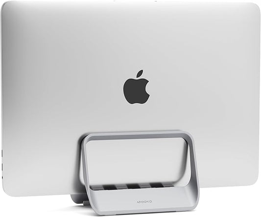 Vertical Laptop Stand with Gravity Locking – ABS Adjustable Laptop Holder Desktop Stand Compatible with MacBook, Surface, iPad, mini PC and More (Gray)