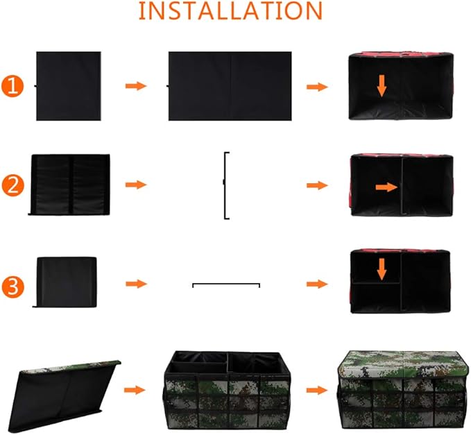 Car Trunk Organizer Collapsible Portable Multi Compartments Organizer with Non Slip Straps for SUV Truck Auto Vehicle Car Auto Minivan (Large covered, Camouflage)