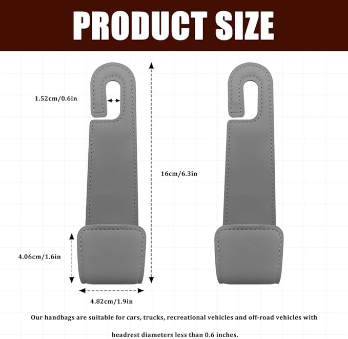 Car Seat Headrest Hooks, Purse Hook for Car, Automotive Headrest Handbags Holder, Auto Accessories Leather Seatback Organizer Hanger for Hanging Purses Bags Coats (Gray, 1PCS)