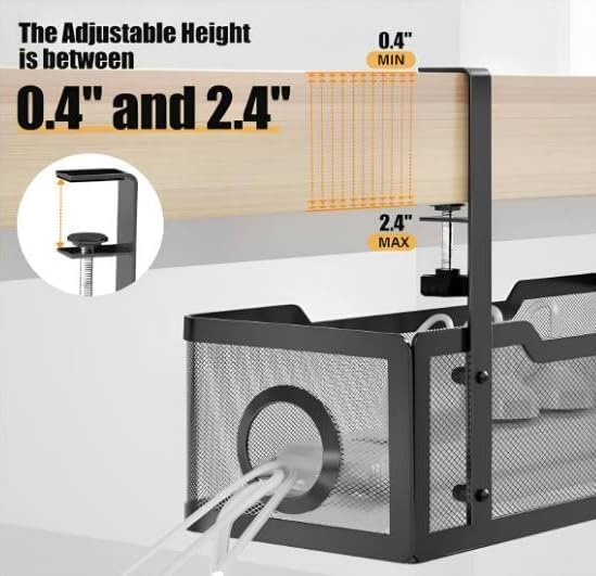 Under Desk Cable Management Tray, Heavy Duty Steel Wire Cord Organizer 13.4 Ich for Computer Desk, No Drill Adhesive or Screw Mount Options, Power Strip Holder for Home | Office | Shop (Black)