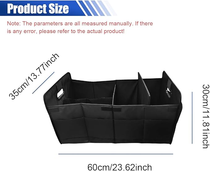 Car Trunk Organizer, Large Capacity Oxford Cloth Car Storage Box, Collapsible Multi-Compartment Organization Container, Waterproof Auto Interior Storage Accessories (Black)