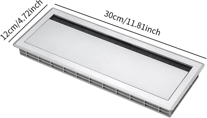 Cable Box Wire Organizer Cable Management Box Wire Holder Flip Brush Aluminum Alloy PP Dustproof Embedded Design Suitable for Office Desk, Silver