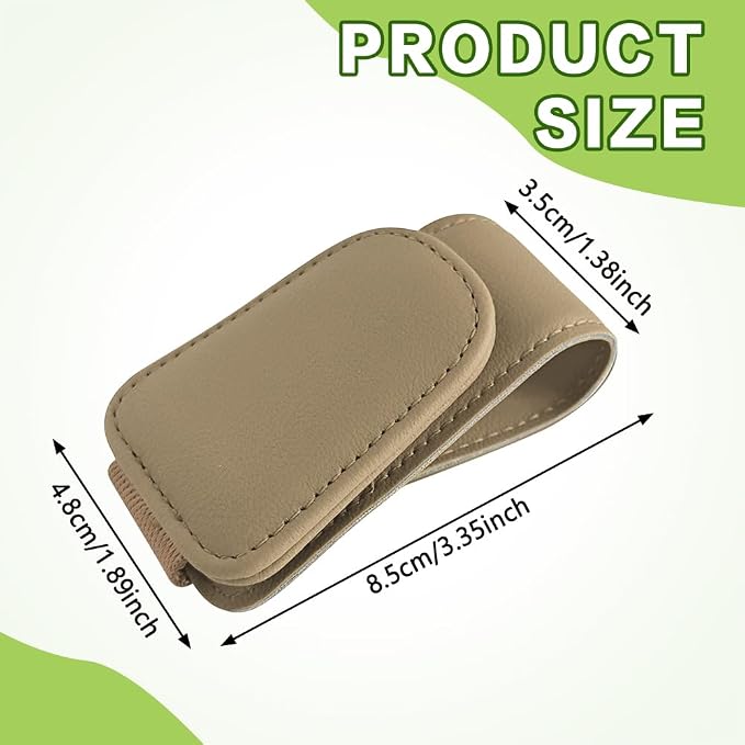 Sunglass Holder for Car, Sunglasses Clip for Car Visor, Magnetic Leather Vehicle Eyeglass Hanger Clip, Auto Ticket Card Glasses Organizer Clamp Accessories for SUV Sedan (Beige)