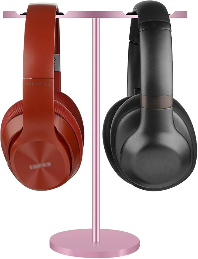 GEEKRIA Aluminum Alloy Dual Headphones Stand for Over-Ear Headphones, Gaming Headset Holder, Desk Display Hanger with Solid Heavy Base Compatible with Bose, Beats, Sony, AKG, ATH (Rose Gold)