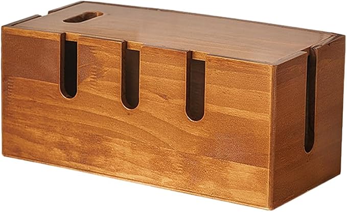 12 Inch Wood Cable Management Box Cord Organizer Box for Desk Cable Organizer Wooden for Power Strip Router USB Hub Cord Hider for Home Office
