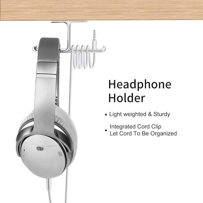 Aluminum Headphone Hanger, Link Dream Gaming Headset Headphone Hook Holder Hanger Mount Under Desk with Cable Organizer for All Headphones (Black)