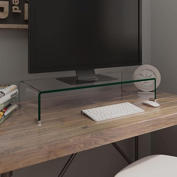 vidaXL TV Stand Clear Toughened Glass, Plastic Compact Modern TV Stand