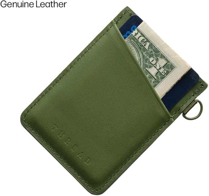 Thread Wallets Ultra Slim Minimalist Leather Card Holder Wallet (Olive)