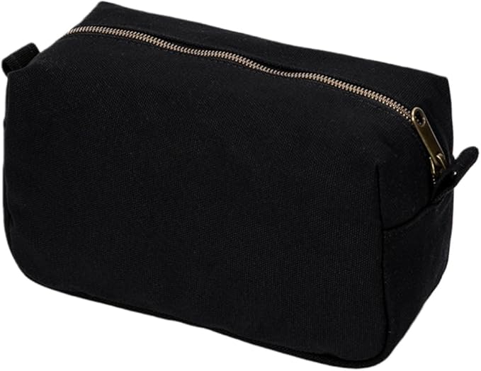 Organizer Bag -Lightweight Cosmetic Bag with Ring Clasp, Perfect Travel Makeup Bag for Women,nylon Stand Up Design (Black/Canvas)