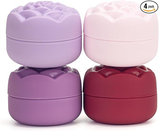 Travel Containers for Cosmetics Toiletries 0.88 Oz 4 Pack Small Silicone Refillable Mini Jars with Lid Handcream Eyes Cream Hair Gel Wax Pills Moisturizer Earrings Container Rose