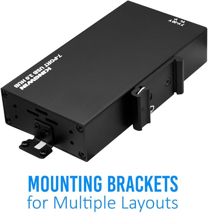 Kingwin 7-Port USB 3.0 Hub Offers 5Gbps speeds, Powered Expansion, and a Durable mountable Aluminum Design. Ideal for PC, Laptop, POS, and Server Racks. Plug & Play.