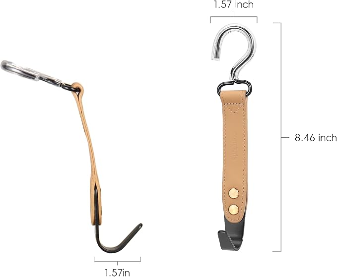 2-Pack Car Hook Holder - Leather Headrest Hooks for Purses & Bags, SUS304 (Light Brown)