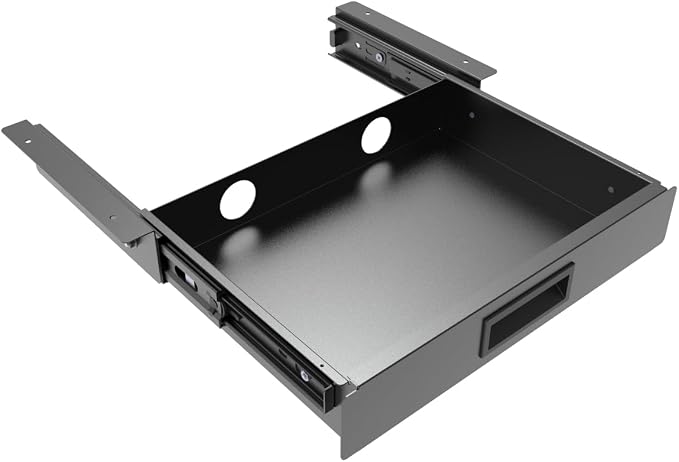 13 Inch Wide Under Desk Sliding Drawer Storage | Pull Out Storage Organizer with Handle for Standing Workstation and Office Home Desk, Black