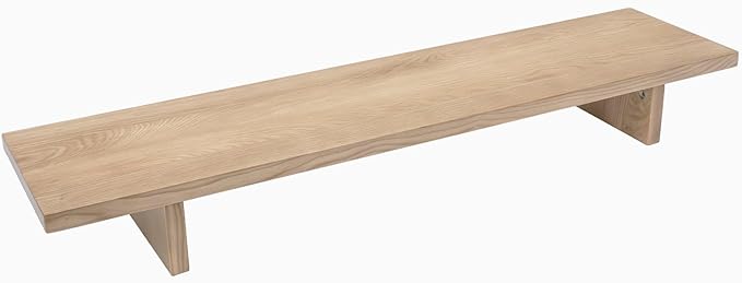 Desky Monitor Stand – Ergonomic Wood Riser for Single or Dual Monitors, Desk Shelf Organizer to Elevate Screen Height – White Ash Hardwood