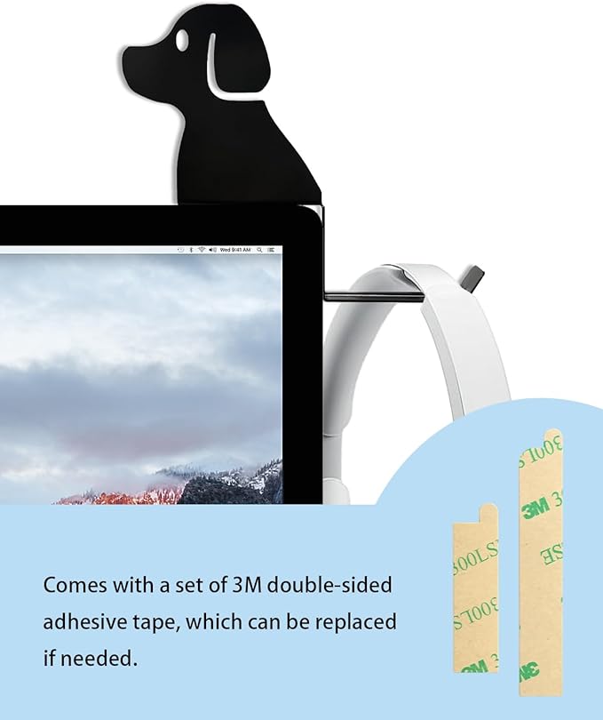 Monitor Stand, Puppy Tail Hook for Headphone, Saves Desk Space and Protects Headphones, Organizer Decorative Hanger for Hanging Keys Cables and More (Black)
