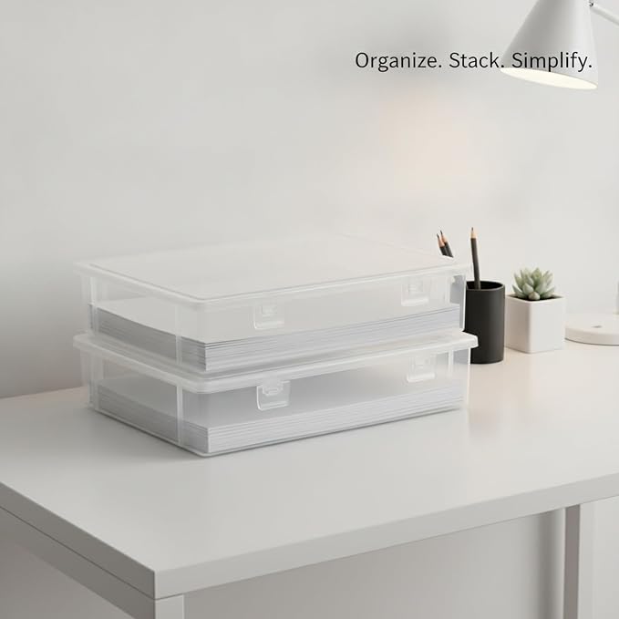 Clear PP Plastic Document Storage Box with Lid, Stackable A4 File Organizer Bin for Office Desk & Home Study (1 Pack)