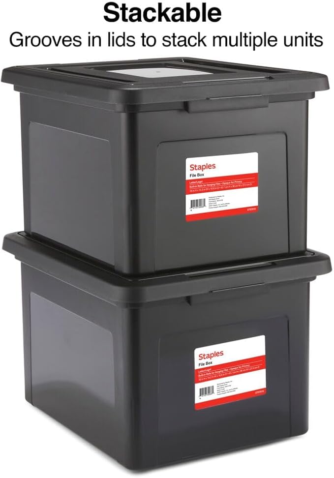 STAPLES File Box Plastic File Box Snap, Letter/Legal Size, Black, 2/Pack