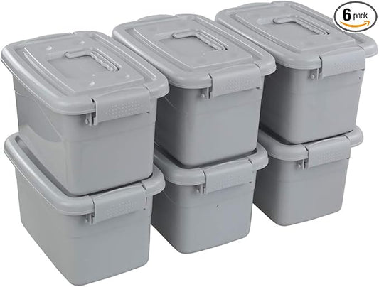 Readsky 6-Pack 5 L Plastic Storage Bin with Lid and Handle, Grey
