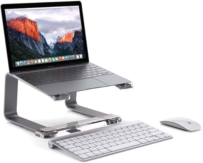Griffin Elevator Laptop Stand - Ergonomic Computer Riser & Laptop Mount Made of Sturdy Brushed Aluminum - Supports Posture & Elevates Workspace with a Minimal Design, Space Grey Clear (2.5 Oz)