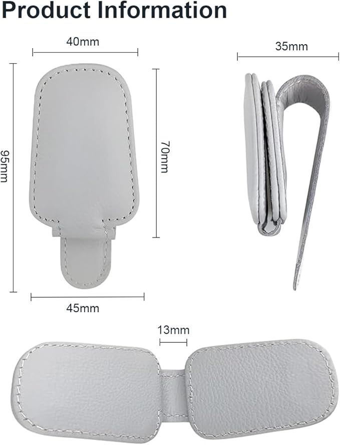 Sunglass Holder for Car, Magnetic Leather Sunglasses Clip for Car Visor, Eyeglass Hanger Clip for Car Sun Visor (Silver Grey 2 Pack)