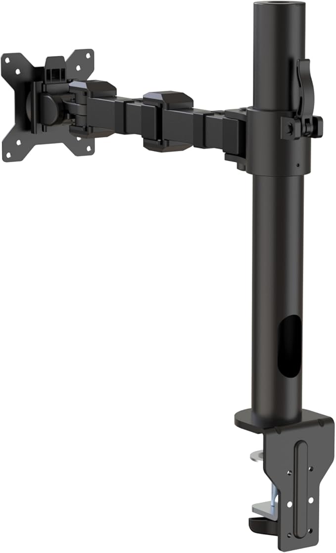 Amazon Basics Single Computer Monitor Stand with Cable Management, Height Adjustable VESA Desk Arm Mount, Fully Adjustable Tilt and Rotation, Steel, Black, Fits 13-30" Screens