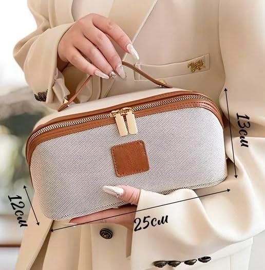 Travel Makeup Bag Waterproof Large Cosmetic Organizer Pouch with Brush Holder, Compartments & Handle – Toiletry Bag Women – Portable Clear Makeup Case for Travel