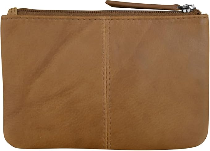 ili New York Mini Leather Coin Purse, Compact Genuine Leather Pouch with Key Ring & RFID Protection, Used for Coins, Keys and Cards, Ideal for Travel and Everyday Carry, Antique Saddle