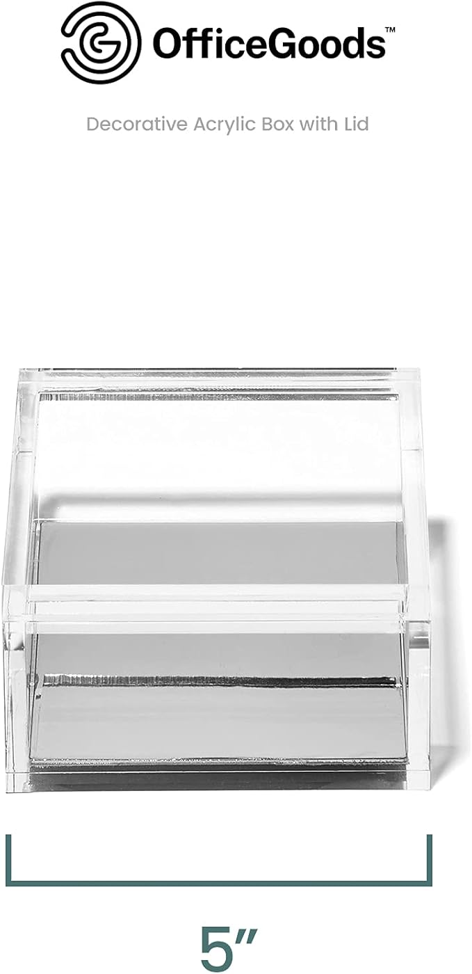 OfficeGoods Acrylic Desk Organizer w/Silver Base – Functional & Elegant Odds & Ends Box for Display or Storage – Perfect for Home or Office, Kitchen, Bathroom Vanity, Curio Display - Large