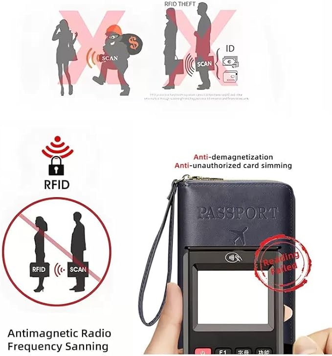 Multi-Functional RFID Passport Wallet,Travel Wallet for Men & Women,With zipper, anti-theft passport holder，Slim Leather Cover for Credit Cards, Tickets, Cash (Brown)