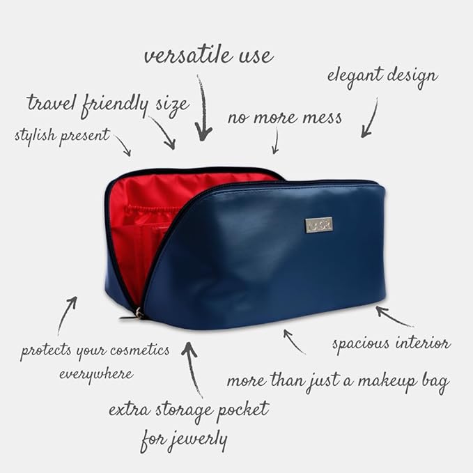 NAORI Travel Makeup Bag for Women | Large Luxury Cosmetic Organizer with Handle & Inner Pockets | Waterproof Faux Leather Toiletry Bag | Makeup Case for Home, Travel & Gifting (Dark Teal)