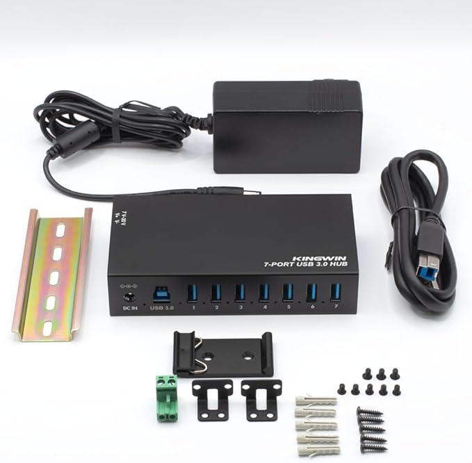 Kingwin 7-Port USB 3.0 Hub Offers 5Gbps speeds, Powered Expansion, and a Durable mountable Aluminum Design. Ideal for PC, Laptop, POS, and Server Racks. Plug & Play.