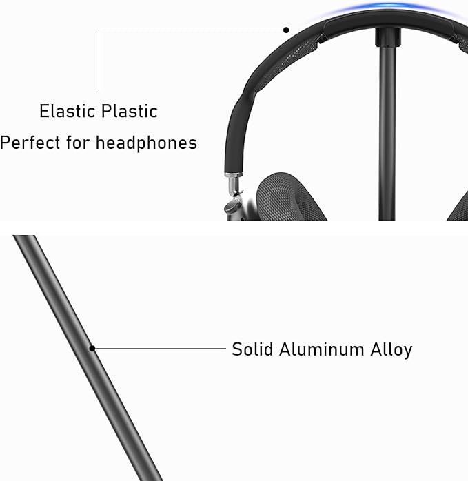 Headphone Stand for Desk - Headset Stand with Aluminum Hanger, Headphone Holder for AirPods Max, Sony, Bose, Beats and More (Black)