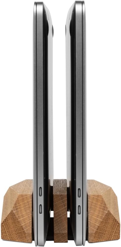 Oakywood Dual Laptop Dock, Vertical Laptop Stand Wood, Laptop Stand for Desk, Desk Organizer, Vertical Laptop Holder, Compatible with All MacBook Pro Air iPad, for 2 Device ??7,1x4,5x1,6?? Oak