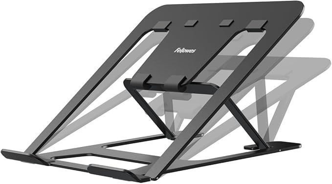 Fellowes Alumia??Portable Laptop Stand ??Black ??Height and Angle Adjustable Laptop Riser, Ergonomic and Foldable Aluminium Design for Home, Office or Hybrid Working, Made from Recycled Materials