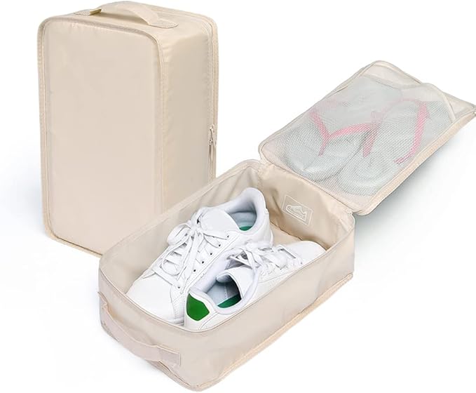 Travel Shoe Bags, Foldable Waterproof Shoe Pouches Organizer-Double Layer (4 Cream Shoe Bag)