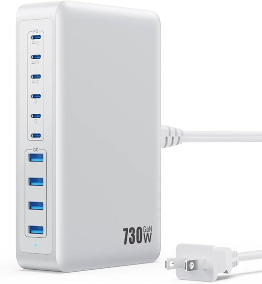 USB C Charger 730W USB C Charger Block,Upgraded GaN V 10-Port Fast Charging Station Hub,3X PD 100W Laptop Charging Adapter Compatible with MacBook Pro/Air,DELL,Steam Deck,iPhone 16/15/14,Galaxy S23