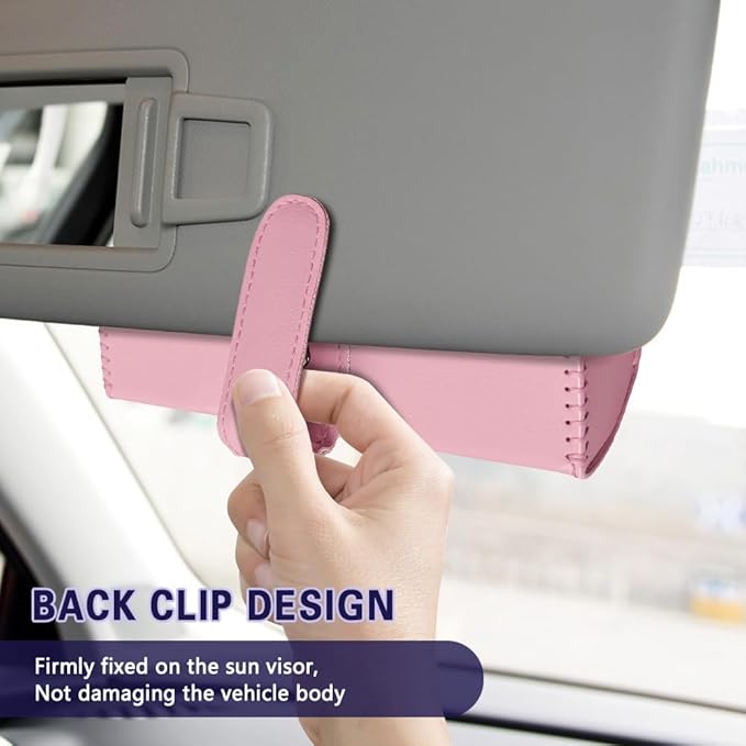 Sunglasses Holder for Car Sun Visor, Sunglass Organizer for Car, Magnetic Leather Eyeglasses Protective Storage Case, Waterproof Glasses Organizer Visor Accessories for Vehicles (Pink)