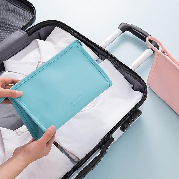 FITINI 3 Pieces Makeup Bag for Women Travel Toiletry Bag Portable Cosmetic Pouch Organizer with Girls Small Brush Holders Zipper Waterproof Storage Case,Light Blue