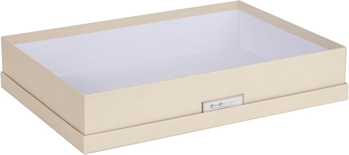 Bigso Sverker Fiberboard Legal/Art Storage Box - Scrapbook Storage Box for Papers, Photos, and More - Durable Memory Box for Keepsakes with Lid and Metal Label Holder - 3.3in x 17.1in x 12.2in - Fawn