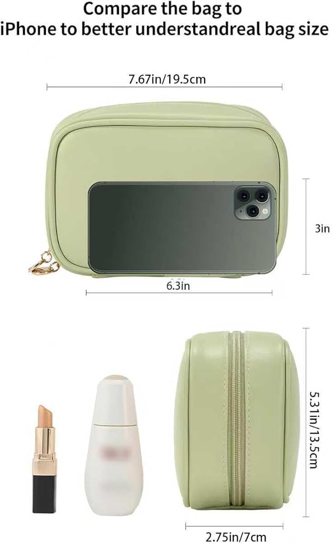 RIGHT AWAY Small Makeup Bag for Purse,Travel Cosmetic Bag Organizer for Women,Cute Make Up Pouch Waterproof Toiletry Bag with Zipper,Portable Makeup Case Skincare Bag for Travel Accessories(Green)