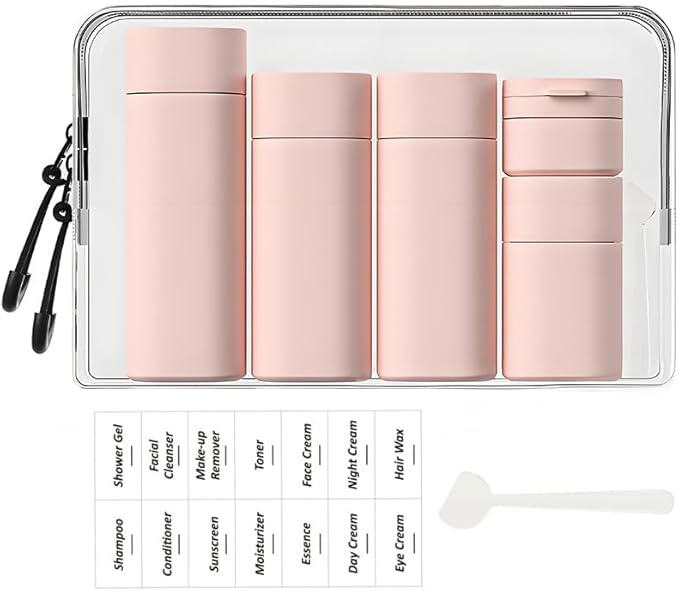 5 Pack Brief and Fashion Travel Bottles TSA Approved, BPA Free Travel Size Containers Refillable Squeeze Bottles for Cosmetic Shampoo Cream Conditioner … (Nordic Sand Pink)